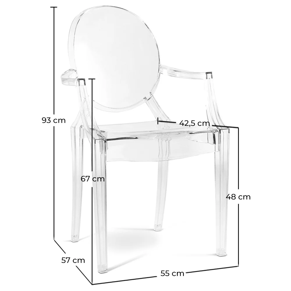 Cadeira de jantar transparente - Design com apoio de braços - Louis XIV image 10
