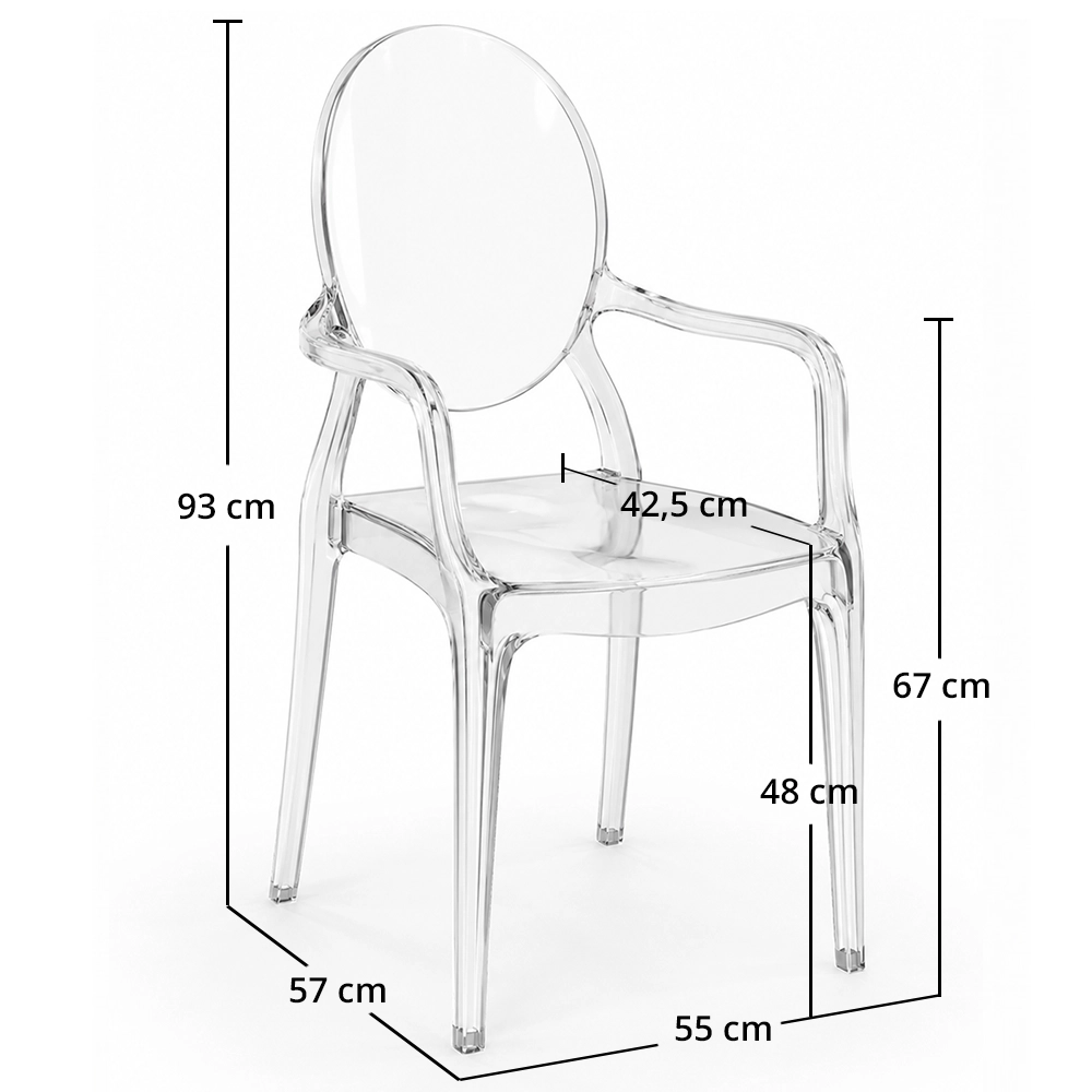 Cadeira de jantar transparente - Design com apoio de braços - Louis XIV image 10