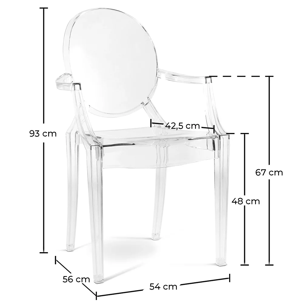 Pacote com 2 cadeiras de jantar transparentes - Design com apoio de braços - Louis XIV image 10