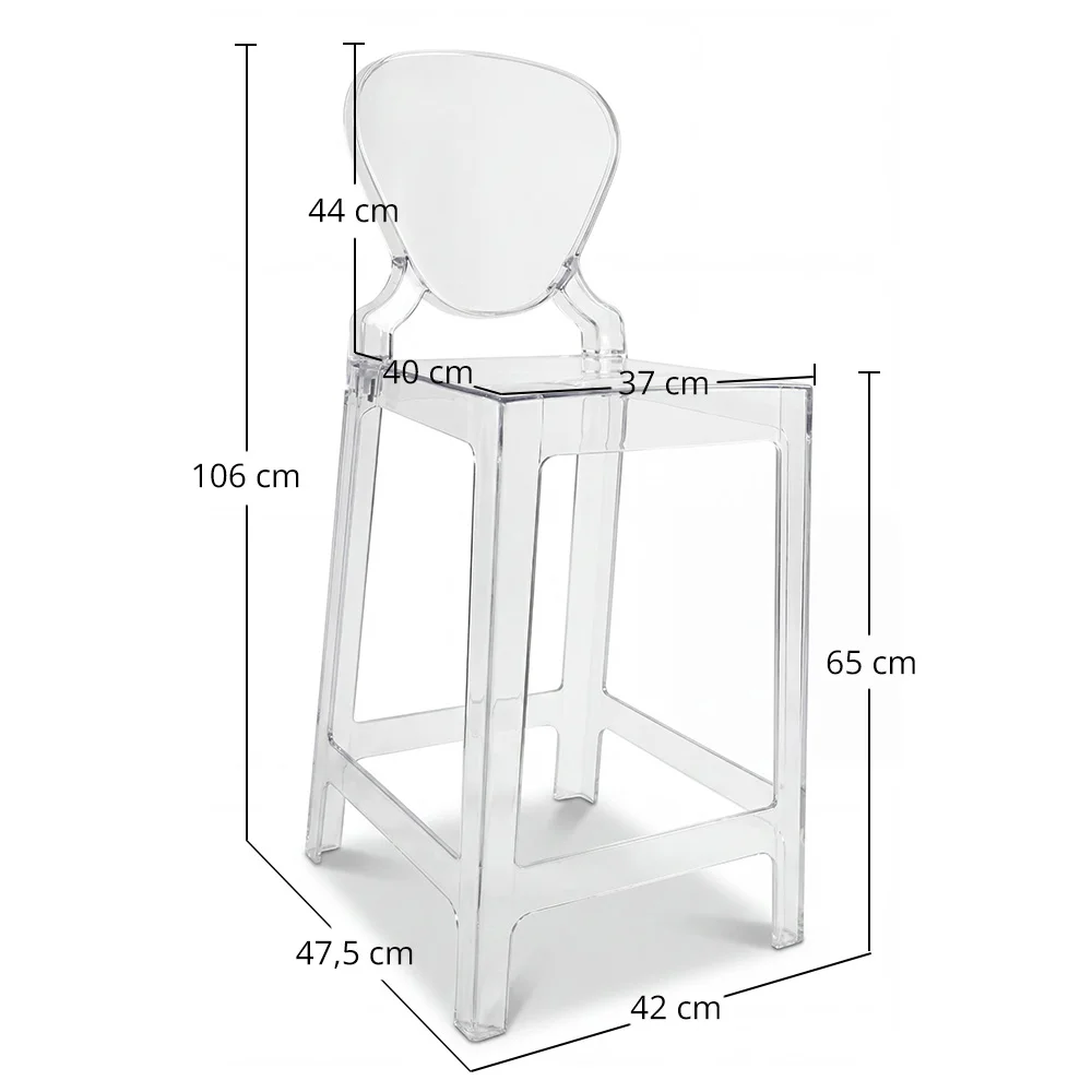 Banco Bar com Encosto - Design Transparente - 65cm - Victoria Queen image 10