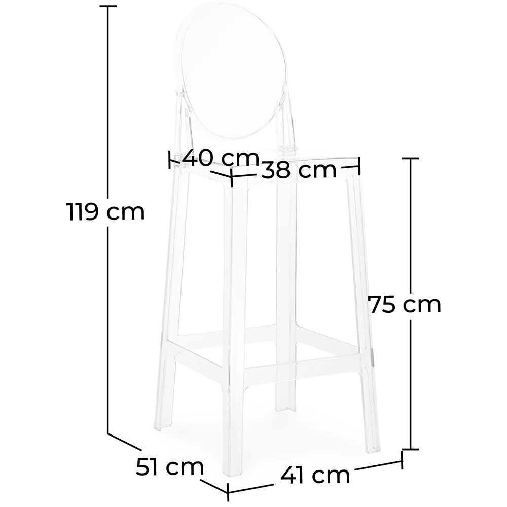 Banco Bar com Encosto - Design Transparente - 75cm - Victoria Queen image 10