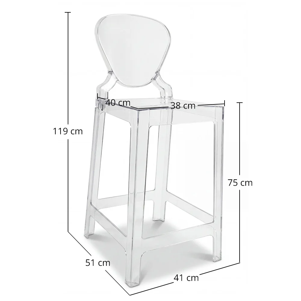 Banco Bar com Encosto - Design Transparente - 75cm - Victoria Queen image 10
