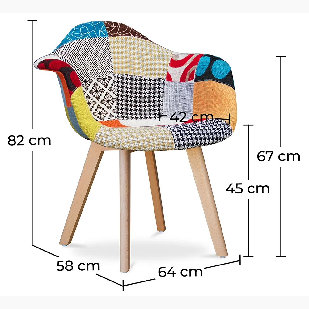  Cadeira de Jantar com Apoio de Braços - Estofada em Patchwork - Pixi image 10