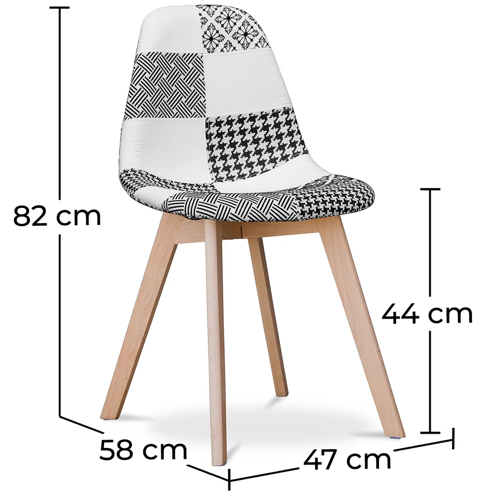 Cadeira de Jantar - Estofada em Patchwork Preto e Branco - Denisse image 10