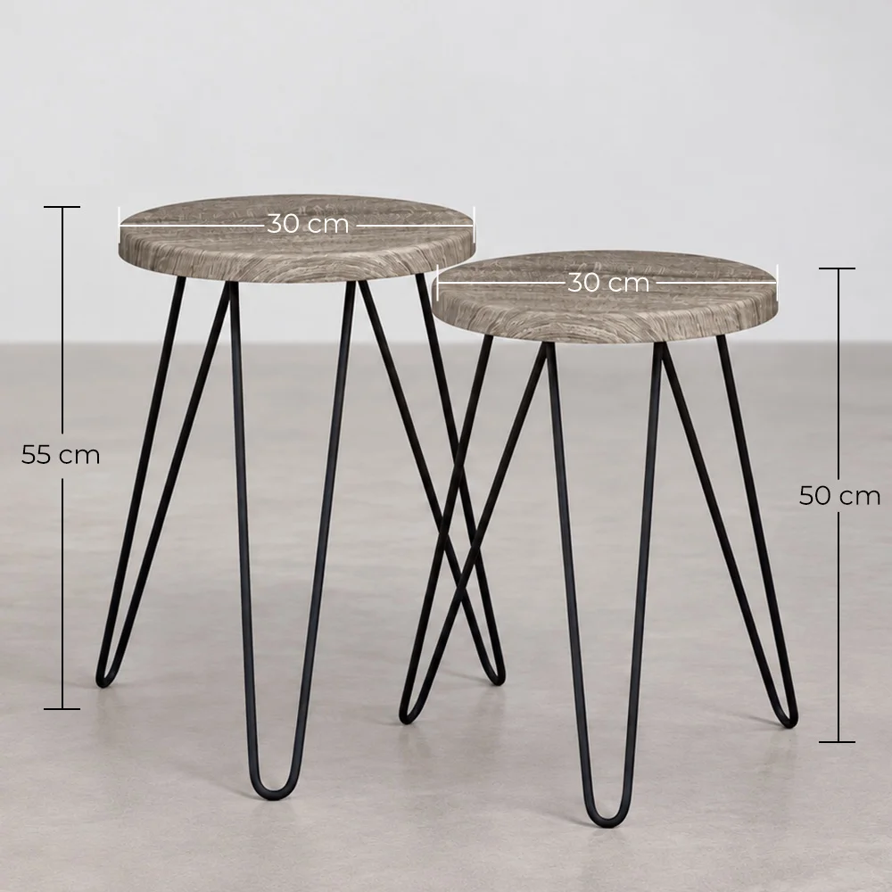 Pack de 2 mesas auxiliares - Design industrial - Madeira e metal - Hairpin image 10