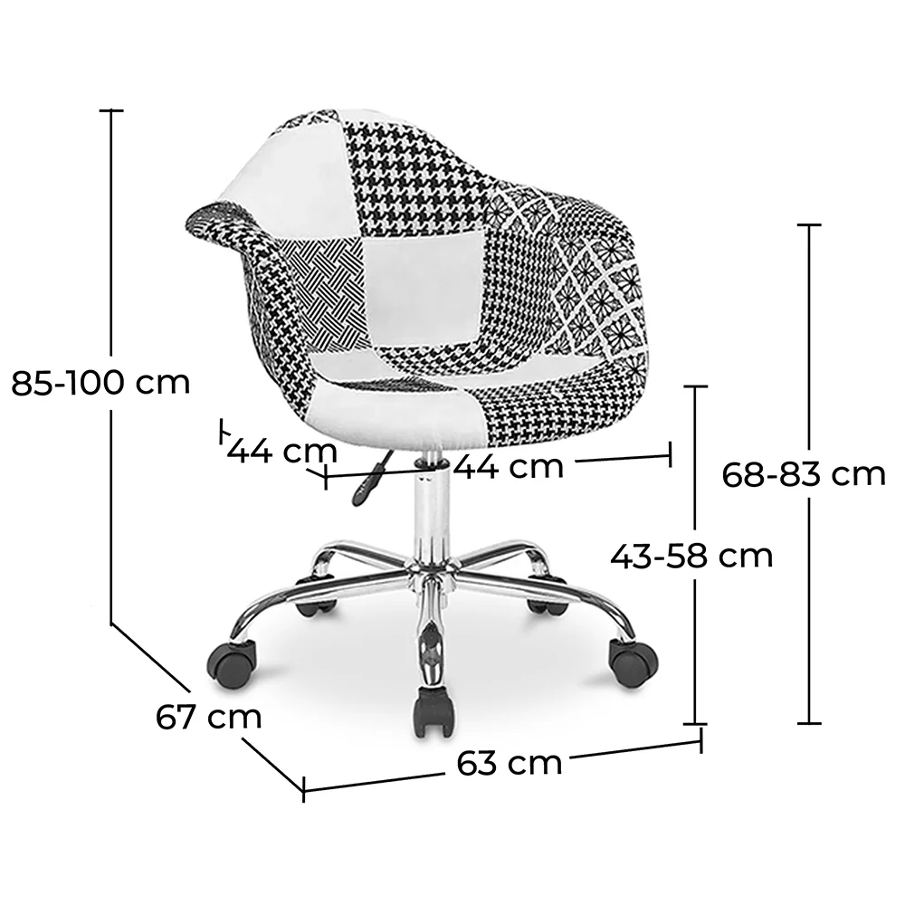 Cadeira de escritório com braços - Cadeira de secretária com rodízios - Estofada em patchwork preto e branco - Denisse - Weston image 10