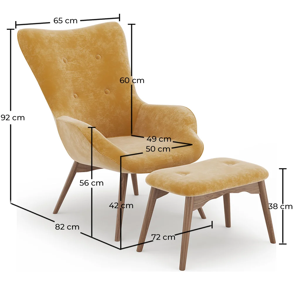 Cadeira com descanso de pés - Estofada em veludo - Estilo escandinavo - Huda image 10