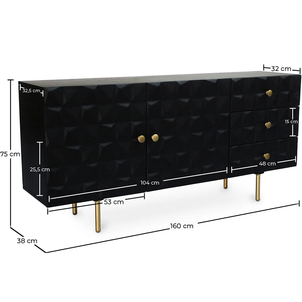 Aparador Preto de design Vintage em Madeira e Metal - Huisu image 10