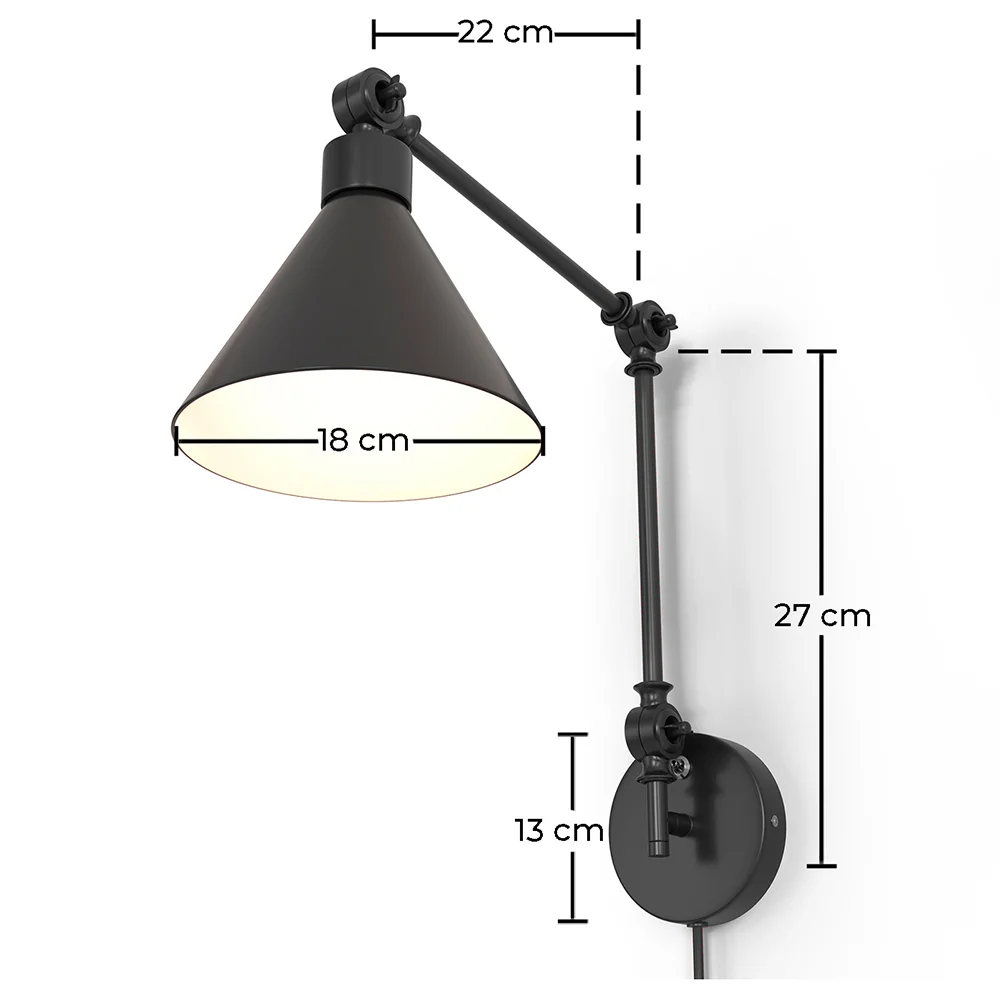 Candeeiro Flexo - Aplique de Parede com Braços Reguláveis - Preto image 10