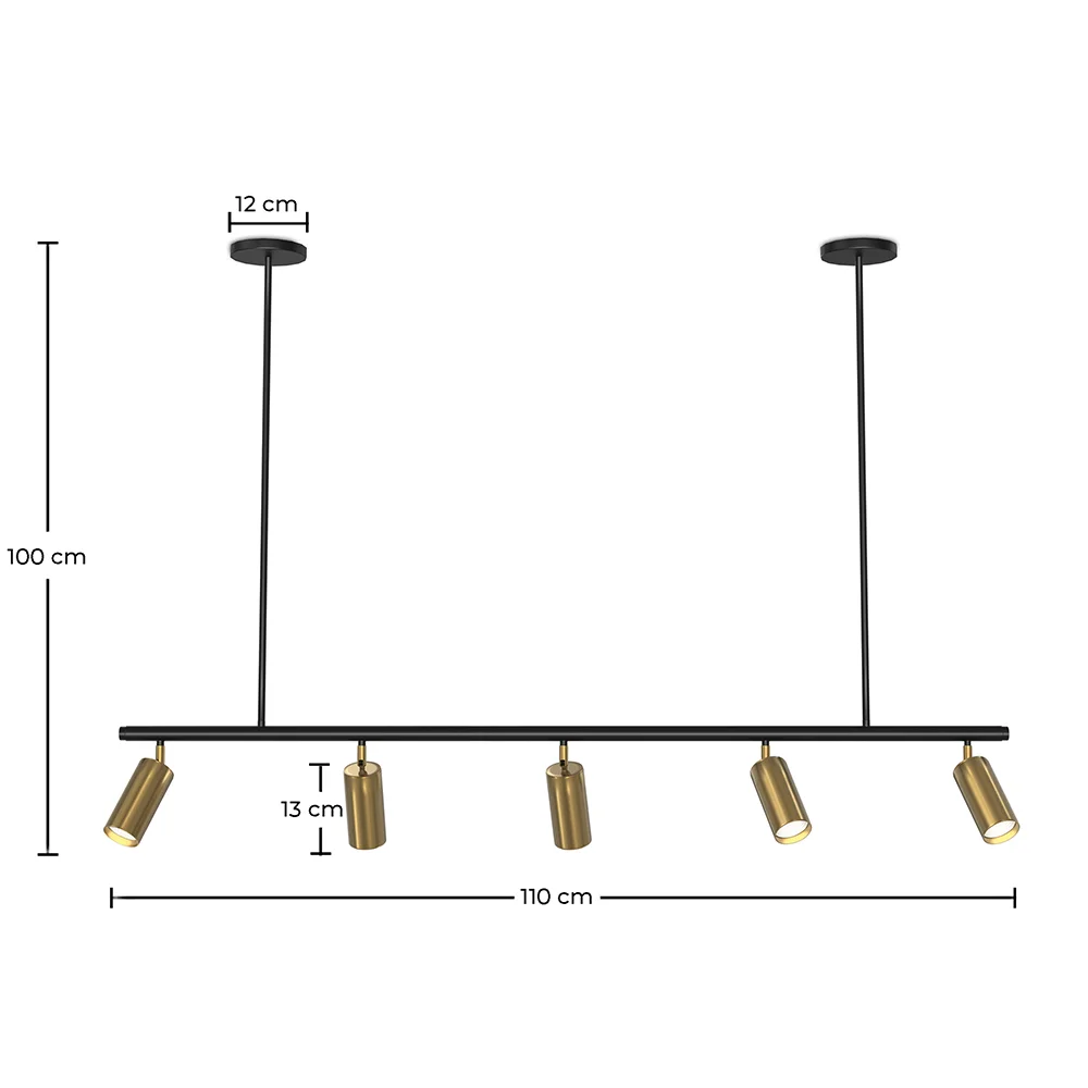 Candeeiro de Teto Rail - 5 Focos Dourados Ajustáveis - 110CM image 10