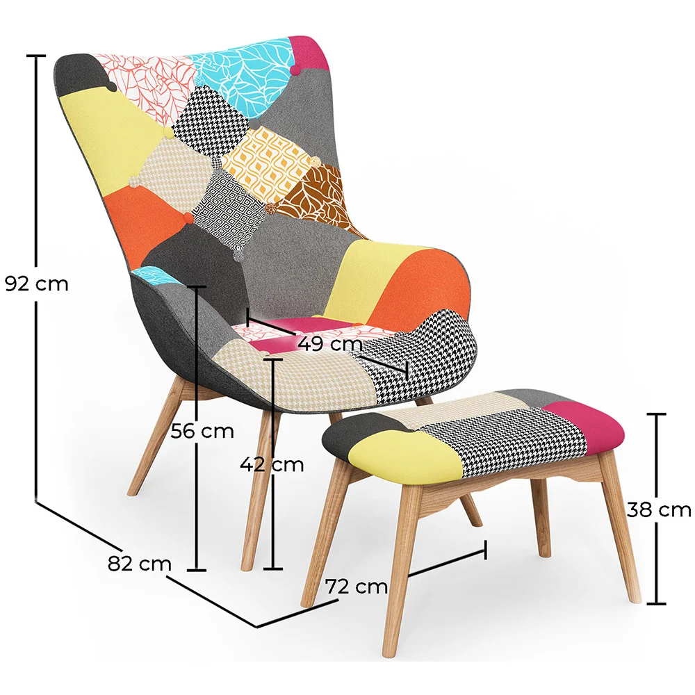 Poltrona com Descanso de Pés - Estofado em Tecido Patchwork - Kontur image 10