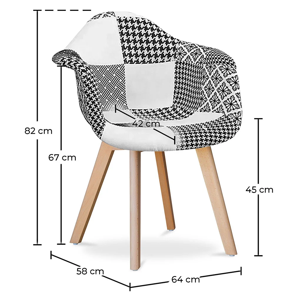 Cadeira de Jantar com Braços - Estofada em Patchwork - Preto e Branco - Dominic image 10