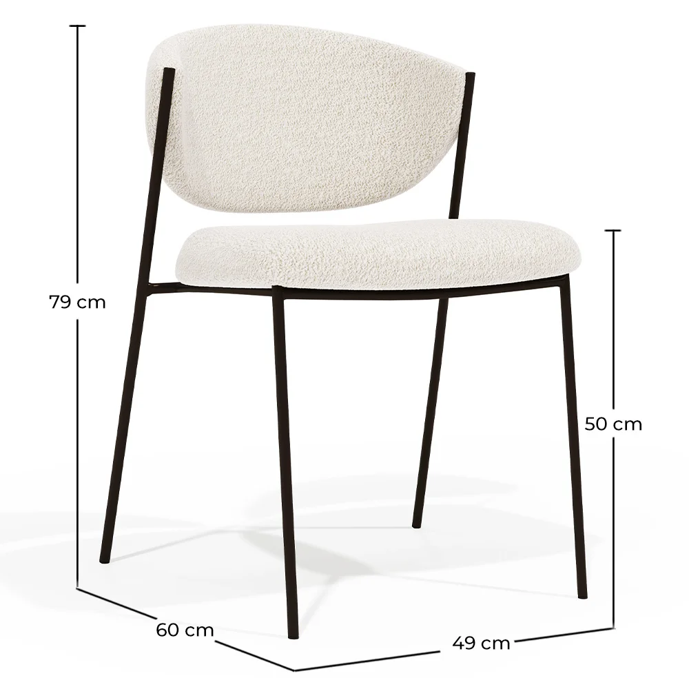 Cadeira de jantar - Estofada em tecido bouclé - Metal Preto - Seda image 10
