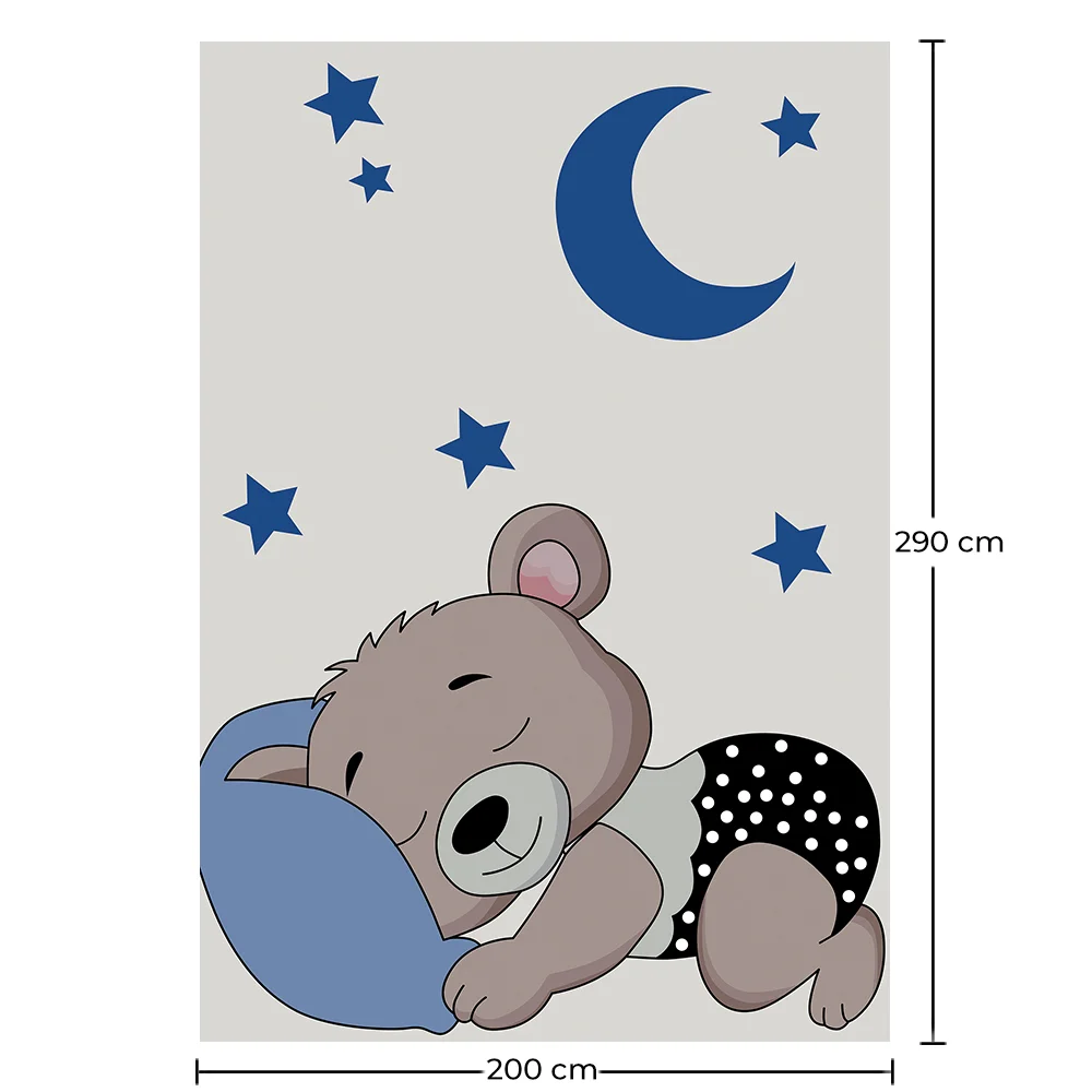 Grande Tapete Infantil com Desenho de Urso Dormindo - Azul e Cinza (290x200 cm) - Hercai image 10