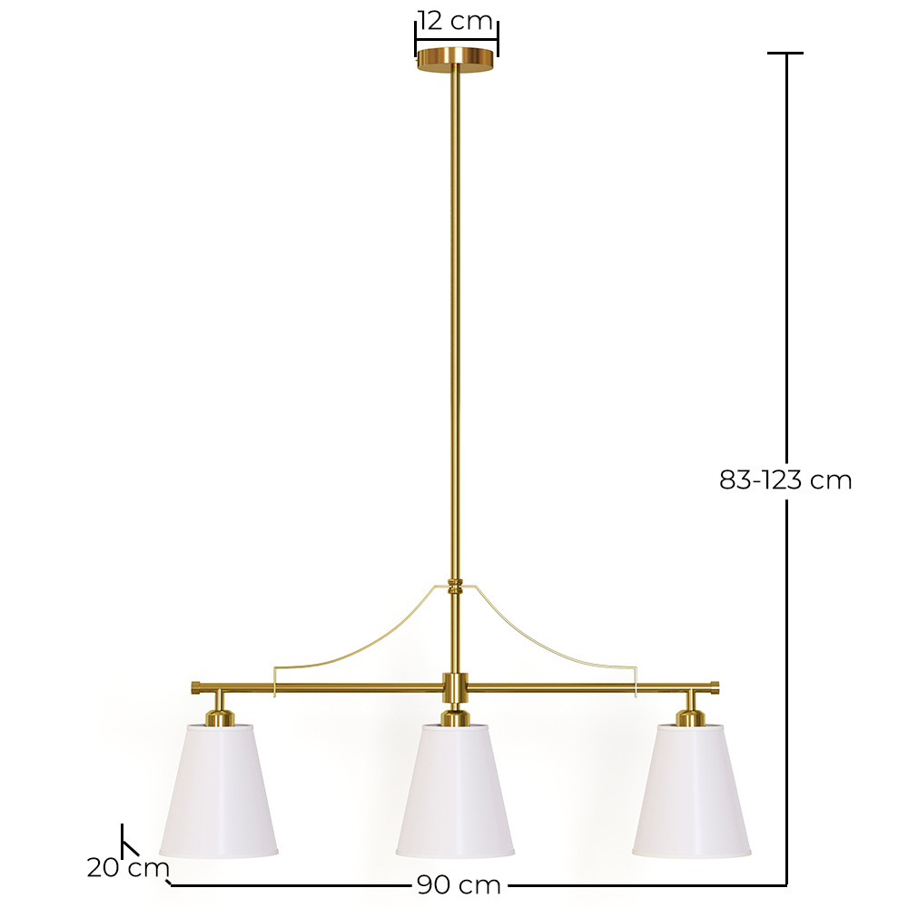 Candeeiro de Teto Suspenso em Metal Dourado Envelhecido com 3 Abat-jours - Bubles image 10