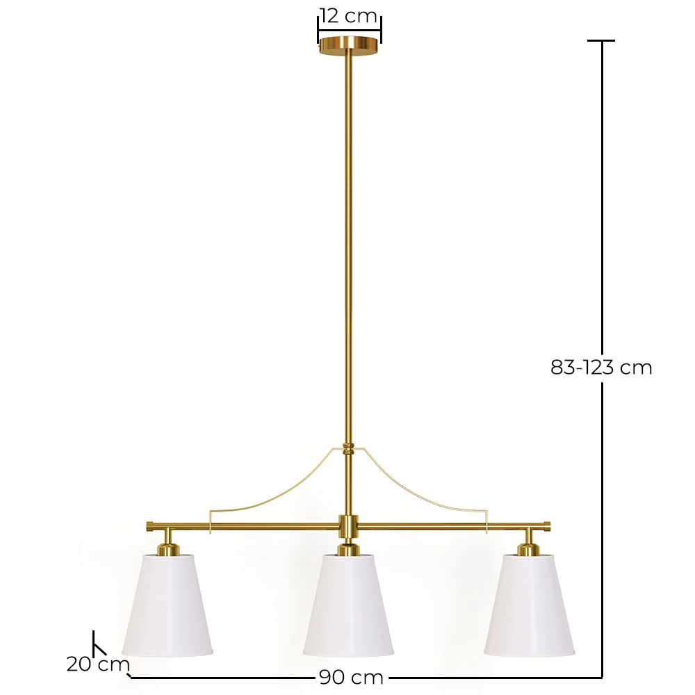 Candeeiro de Teto Suspenso em Metal Dourado Envelhecido com 3 Abat-jours - Bubles image 10