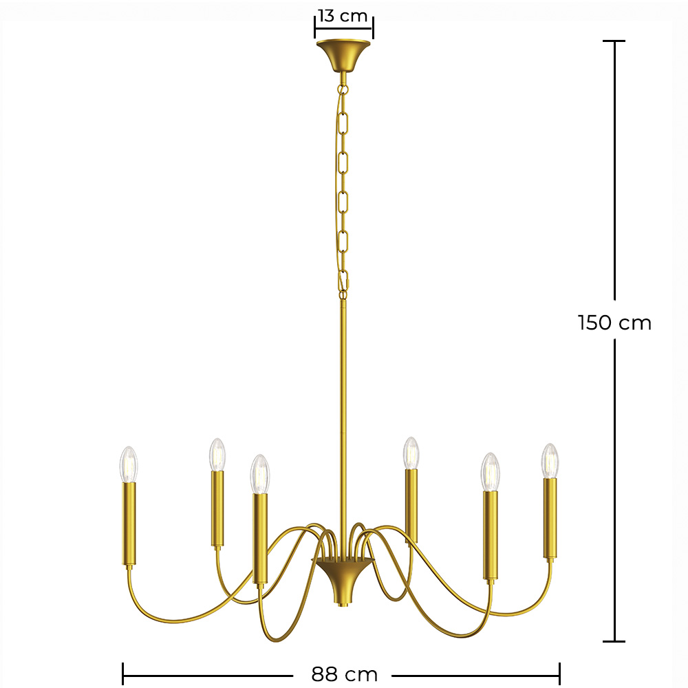 Candeeiro suspenso dourado de 6 braços – Estilo candelabro moderno em metal - Vintessa image 10