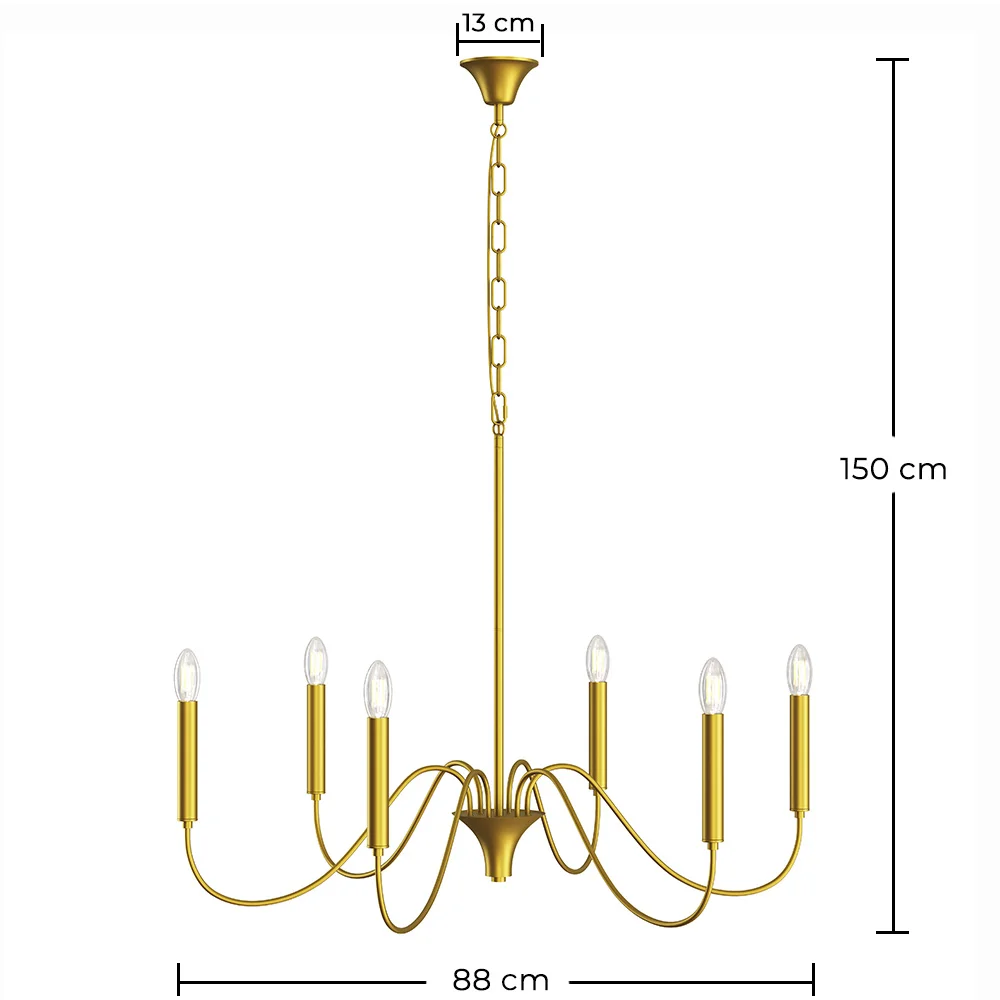 Candeeiro suspenso dourado de 6 braços – Estilo candelabro moderno em metal - Vintessa image 10