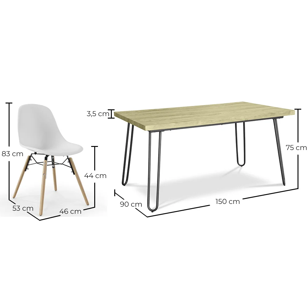 Pack Mesa Hairpin (90x150 cm) + 6 Cadeiras de Jantar Nórdicas Skögur image 10