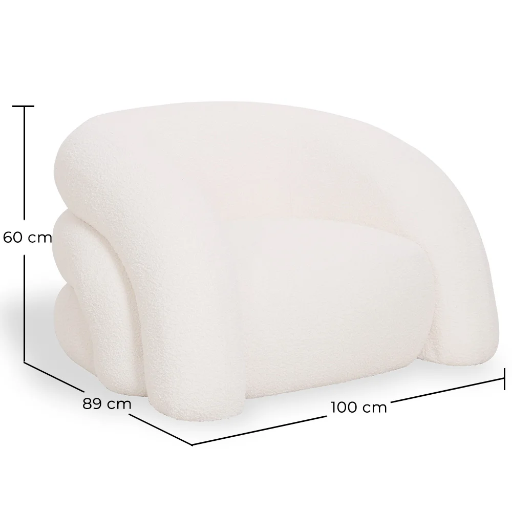 Poltrona Moderna Estofada Em Tecido Bouclé Branco Creme – Design Curvo E Confortável - Gab image 10