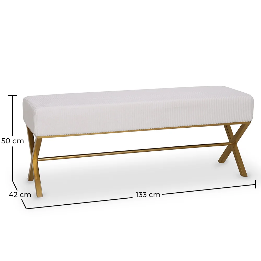 Banco Estofado Em Tecido Aveludado Com Estrutura De Metal Dourado - Vovi image 10