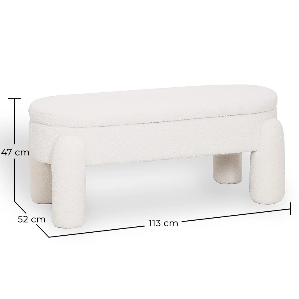 Banco Com Arrumação Estofado Em Tecido Bouclé Branco Sujo – Assento Moderno Para Sala E Quarto - Boreta image 10