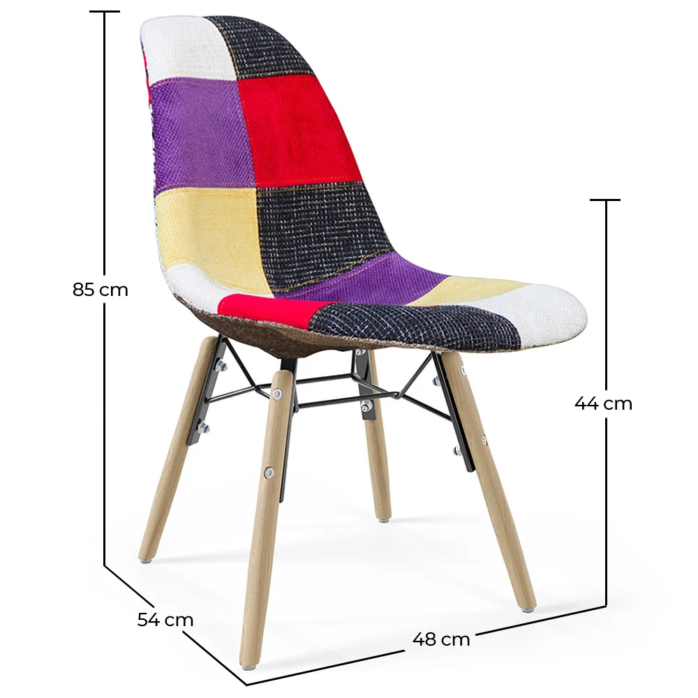 Cadeira de Jantar - Estofo Patchwork - Design Escandinavo e Pernas de Madeira - Skögur image 10