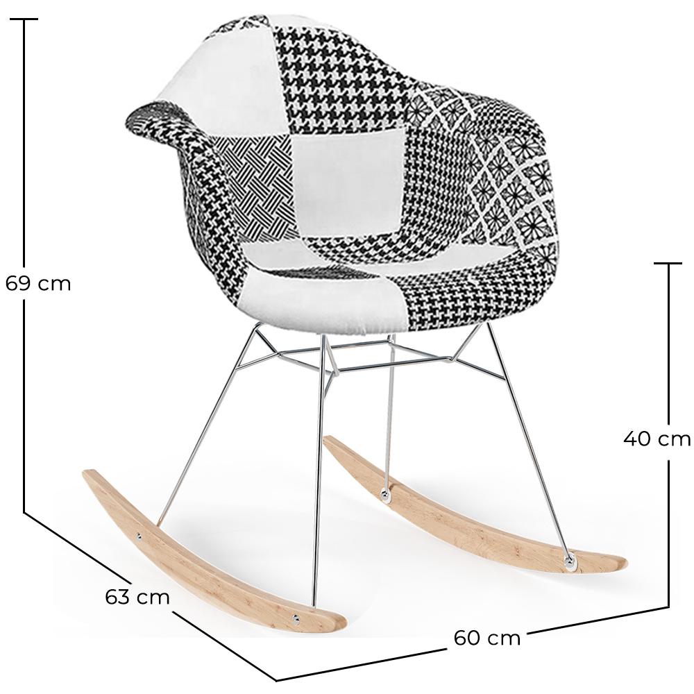 Cadeira de balanço estilo Nordic Patchwork– Estofada em Tecido – Patchwork Sam  image 10