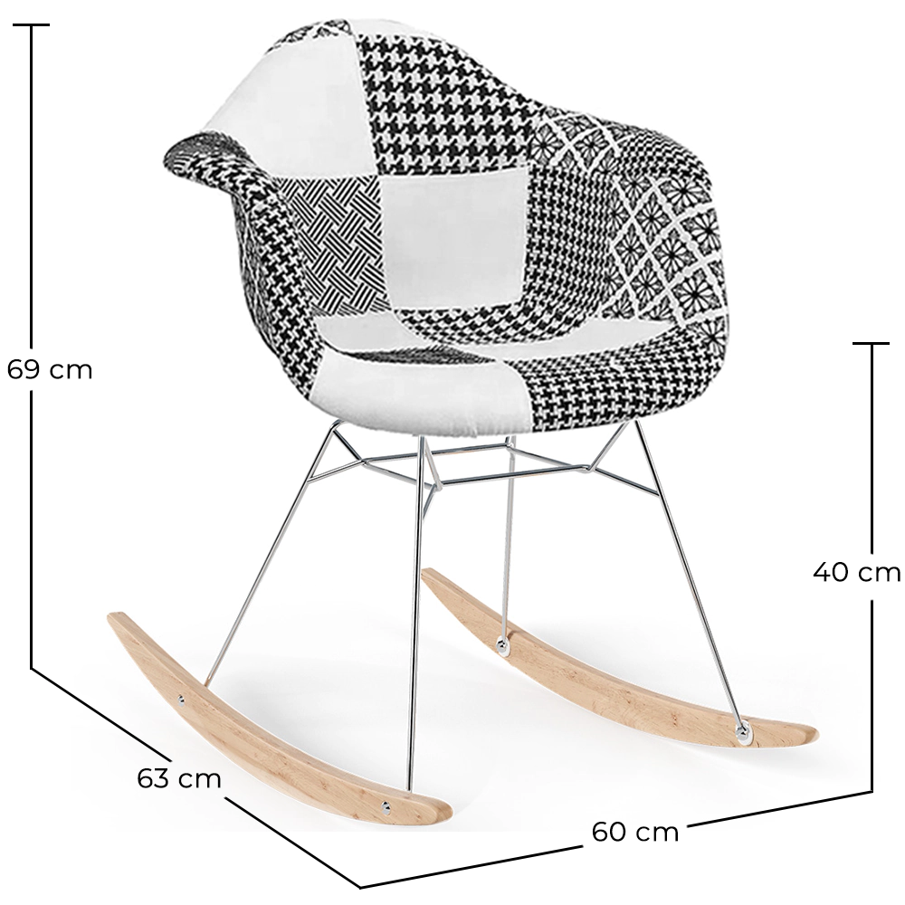Cadeira de balanço estilo Nordic Patchwork– Estofada em Tecido – Patchwork Sam  image 10