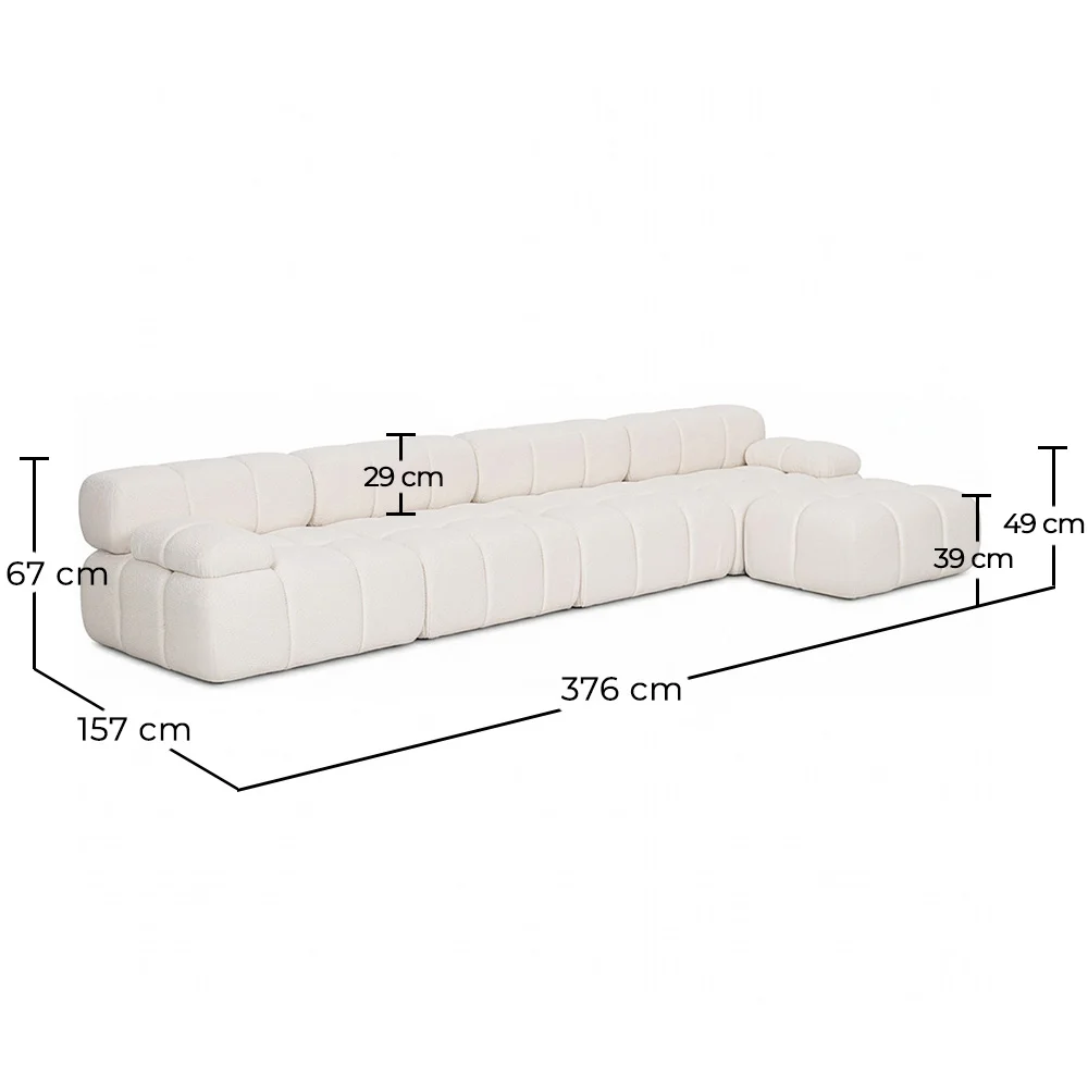 Sofá Modular Chaise Longue Estofado em Tecido Bouclé - 4/5 lugares - Bianca image 10