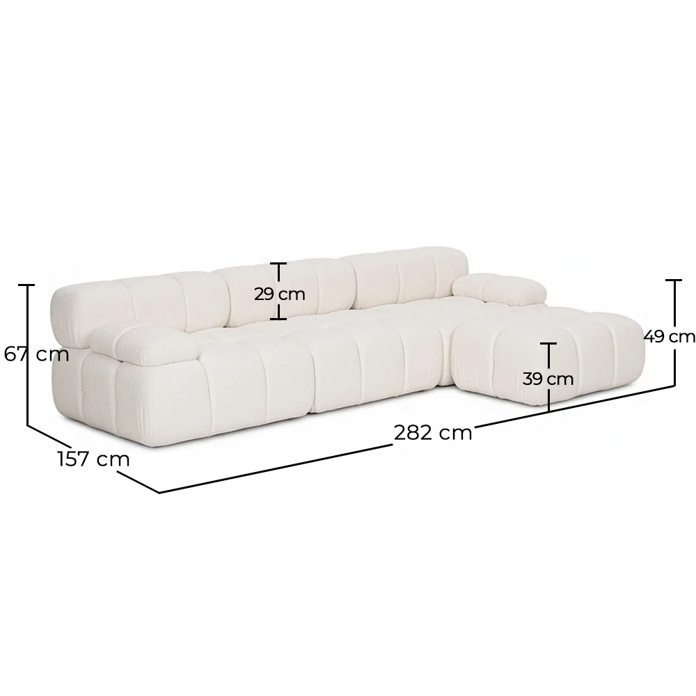 Sofá Modular Chaise Longue Estofado em Tecido Bouclé - 3/4 lugares - Bianca image 10