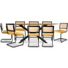 Pack Mesa de jantar em madeira de design industrial (220cm) & 8 cadeiras de jantar em rotim estofadas em veludo - Puila image 7