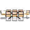 Pack Mesa de jantar em madeira de design industrial (220cm) & 8 cadeiras de jantar em rotim estofadas em veludo - Puila image 7
