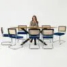 Pack Mesa de jantar em madeira de design industrial (220 cm) e 8 cadeiras de jantar em rotim - Estofos em veludo - Hyre image 7