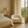 Poltrona Moderna Estofada Em Tecido Bouclé Branco Creme – Design Curvo E Confortável - Gab image 7