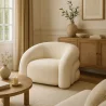 Poltrona Moderna Estofada Em Tecido Bouclé Branco Creme – Design Curvo E Confortável - Gab image 7