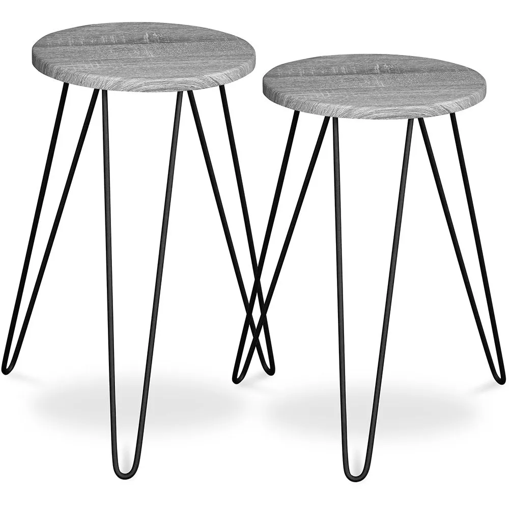 Pack de 2 mesas auxiliares - Diseño industrial - Madera y metal - Hairpin image 8