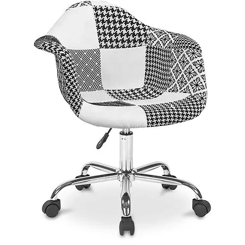 Cadeira de escritório com braços - Cadeira de secretária com rodízios - Estofada em patchwork preto e branco - Denisse - Weston image 8