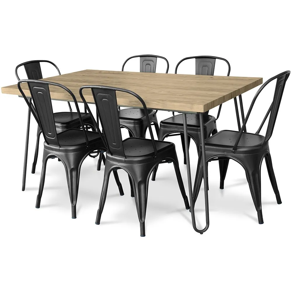 Pack Mesa de Jantar - Design Industrial 150cm + Pack de 6 Cadeiras de Jantar - Design Industrial - Hairpin Stylix image 8