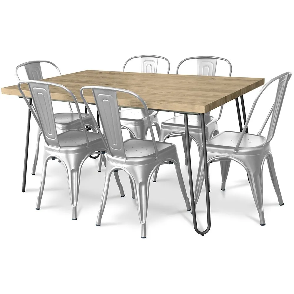 Pack Mesa de Jantar - Design Industrial 150cm + Pack de 6 Cadeiras de Jantar - Design Industrial - Hairpin Stylix image 8