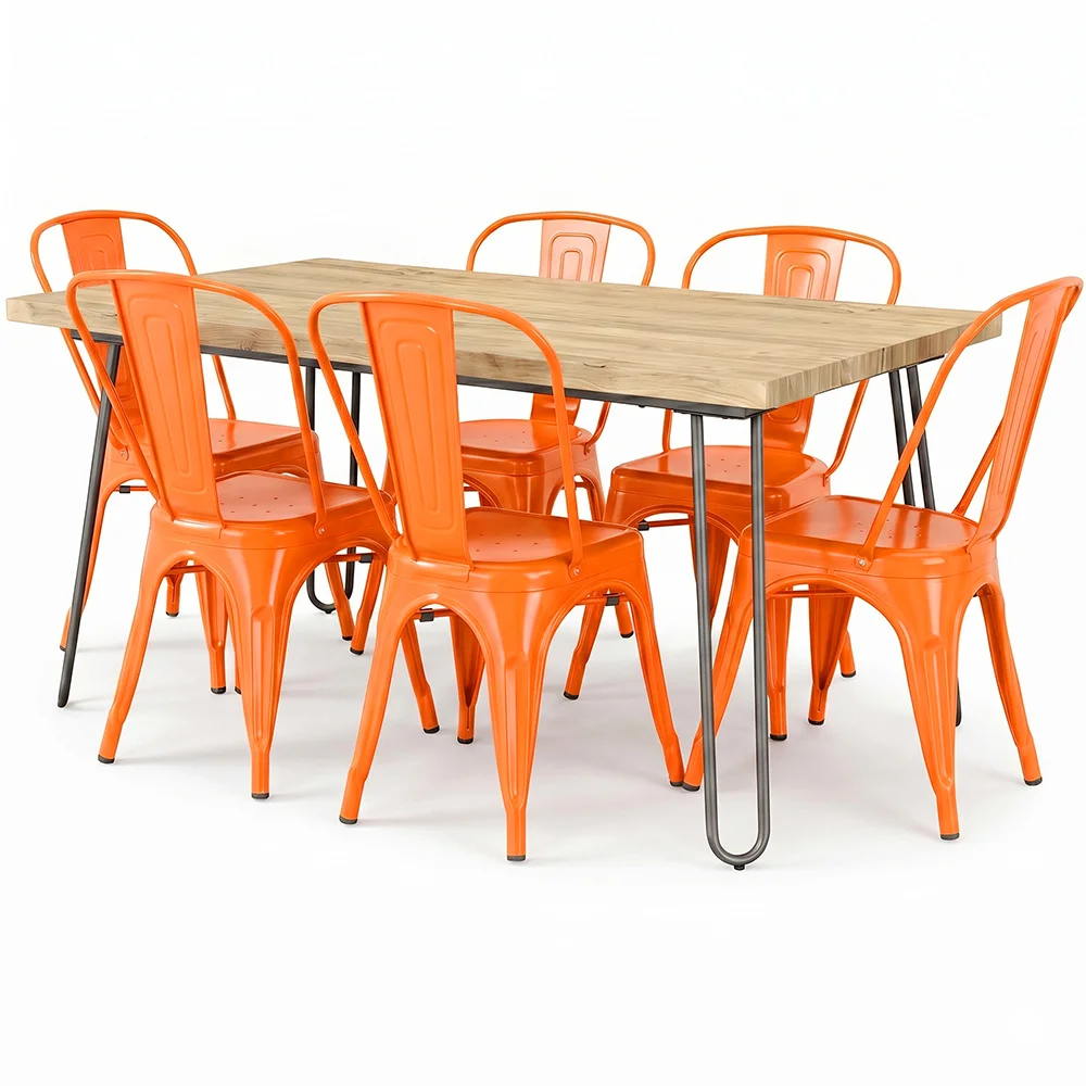 Pack Mesa de Jantar - Design Industrial 150cm + Pack de 6 Cadeiras de Jantar - Design Industrial - Hairpin Stylix image 8