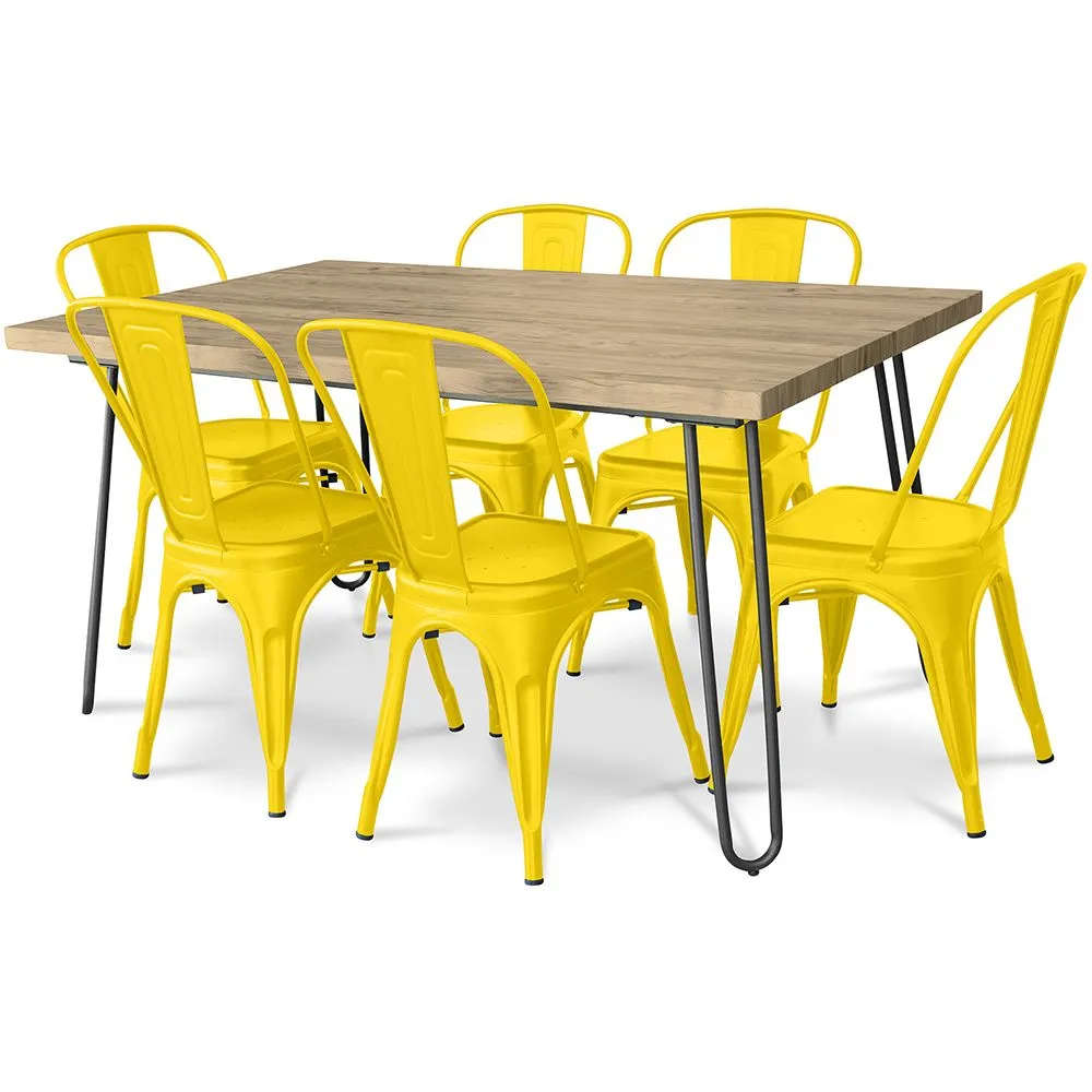 Pack Mesa de Jantar - Design Industrial 150cm + Pack de 6 Cadeiras de Jantar - Design Industrial - Hairpin Stylix image 8