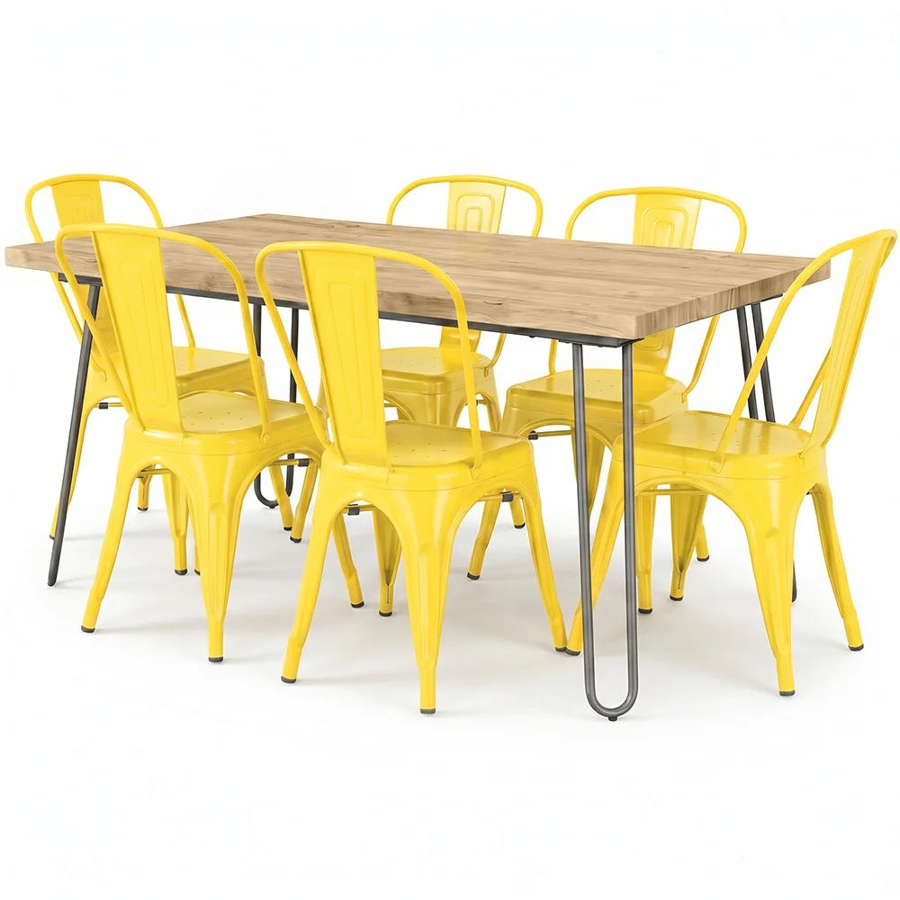 Pack Mesa de Jantar - Design Industrial 150cm + Pack de 6 Cadeiras de Jantar - Design Industrial - Hairpin Stylix image 8