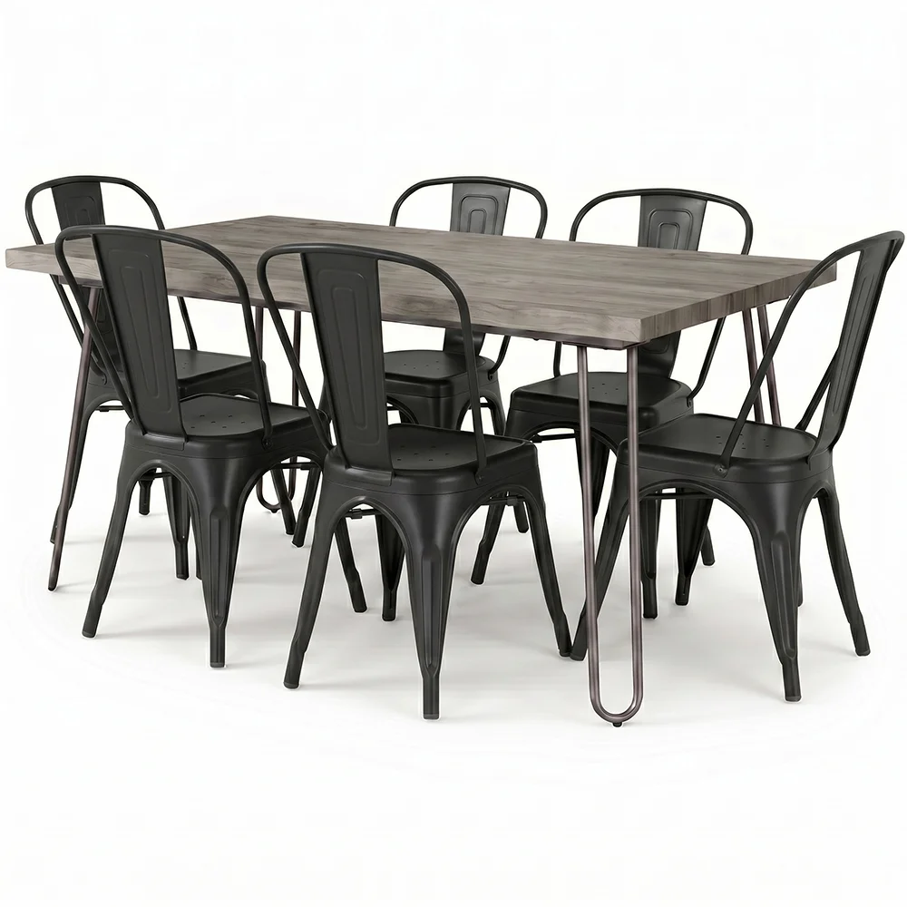 Pack Mesa de Jantar - Design Industrial 150cm + Pack de 6 Cadeiras de Jantar - Design Industrial - Hairpin Stylix image 8