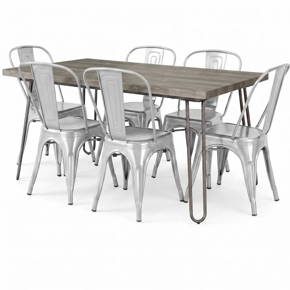 Pack Mesa de Jantar - Design Industrial 150cm + Pack de 6 Cadeiras de Jantar - Design Industrial - Hairpin Stylix image 8
