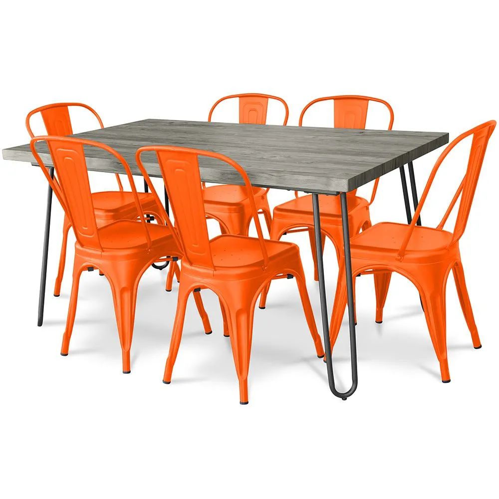 Pack Mesa de Jantar - Design Industrial 150cm + Pack de 6 Cadeiras de Jantar - Design Industrial - Hairpin Stylix image 8