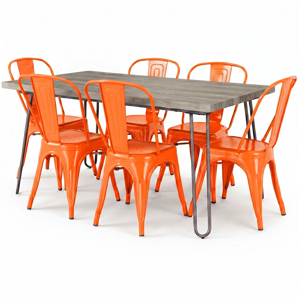 Pack Mesa de Jantar - Design Industrial 150cm + Pack de 6 Cadeiras de Jantar - Design Industrial - Hairpin Stylix image 8