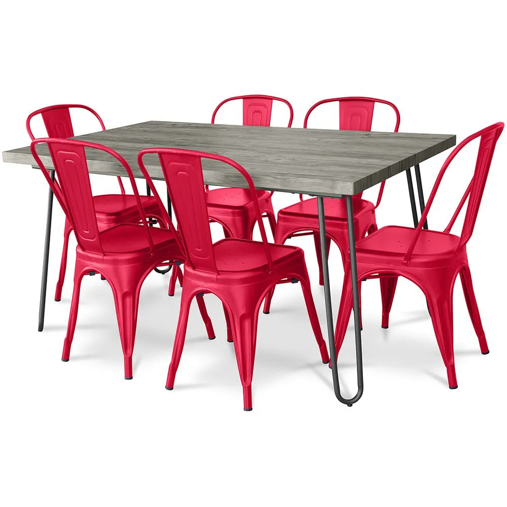 Pack Mesa de Jantar - Design Industrial 150cm + Pack de 6 Cadeiras de Jantar - Design Industrial - Hairpin Stylix image 8