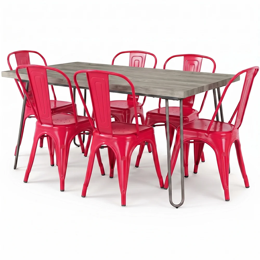Pack Mesa de Jantar - Design Industrial 150cm + Pack de 6 Cadeiras de Jantar - Design Industrial - Hairpin Stylix image 8