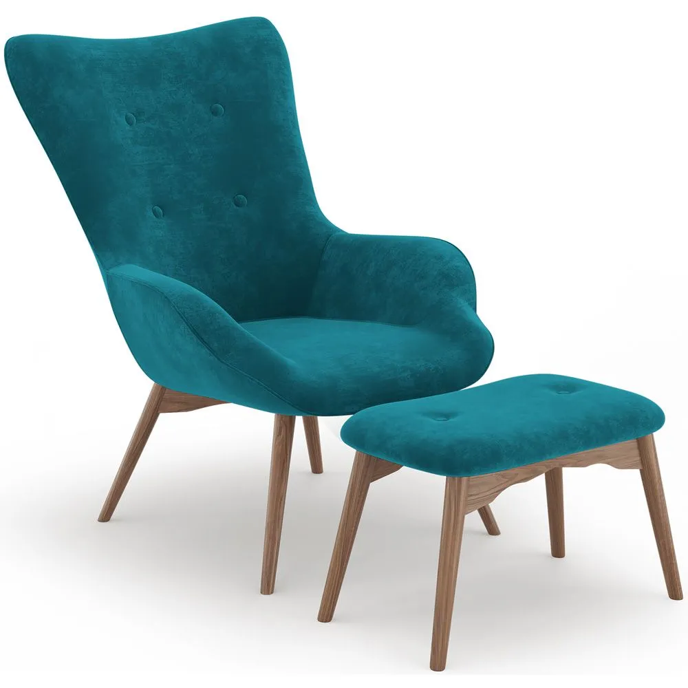 Cadeira com descanso de pés - Estofada em veludo - Estilo escandinavo - Huda image 8